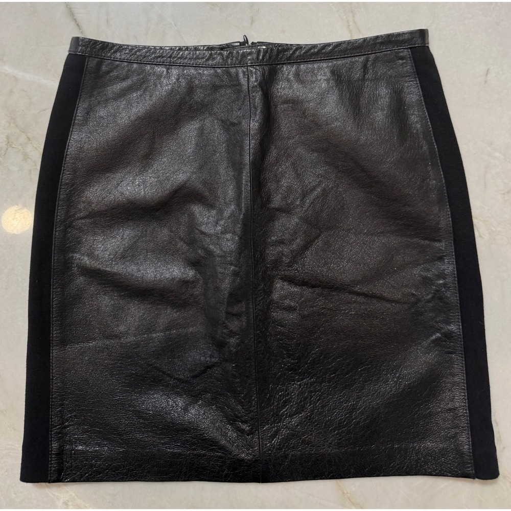 VTG Boston Proper Black Genuine Leather Mini SkirtKnit Side Panel Women Sz 6 189